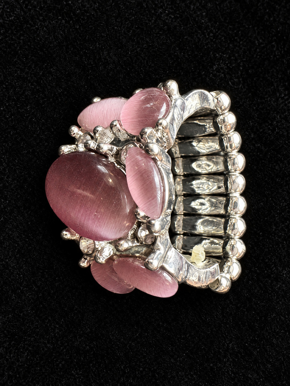 ⚜️ Stretch Cocktail Ring | Cat's Eye Glass | Mauve Pink Silver-Tone 💗